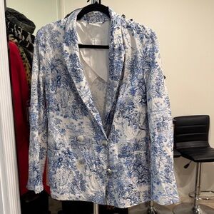 H&M Blue and White Patterned Blazer